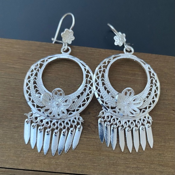 925 STERLING SILVER MEDIUM ROUND FOLKLORIC FILIGREE EARRINGS  From Mexico - Picture 10 of 11